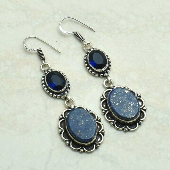 Lapis Lazuli and Tanzanite Drop Dangle Earrings 925 Sterling Silver NWT - Picture 1 of 2